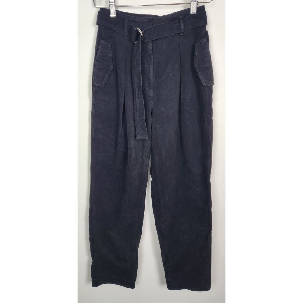 The Group Babaton Women's Sz. 00 Black High Rise Paper Bag Belted Denim Jeans